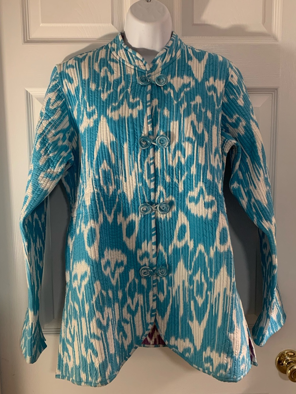 Gretchen Scott Designs Turquoise & White Ikat Quilted Jacket
